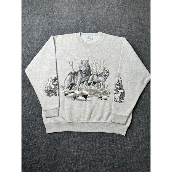 Pacific Other - Mens‎ Sweatshirt Pacific Sports Wolves Graphic Made in USA Gray, Size L/XL